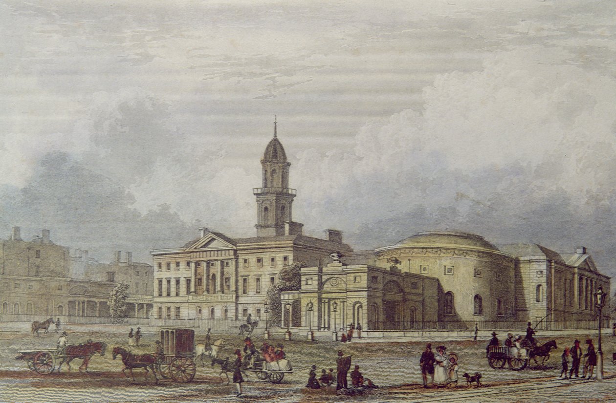 Szpital Rotunda, Dublin (litografia kolorowa) autorstwa Irish School