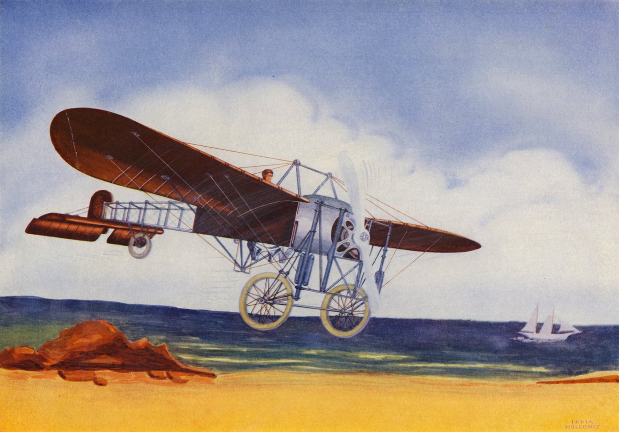 Samolot Bleriot (kolorowa litografia) autorstwa Irvin L. Holcombe