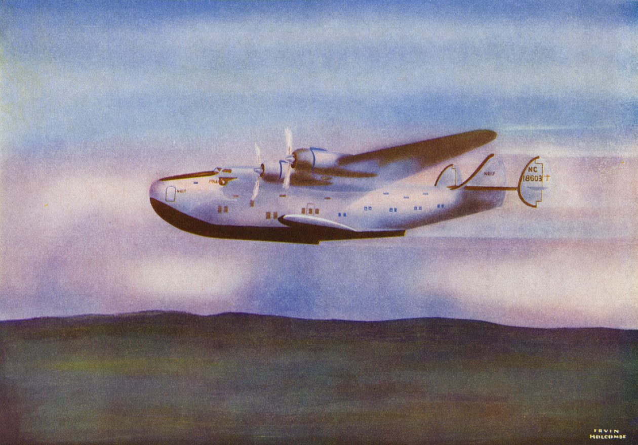 Boeing 314, Yankee Clipper (kolorowa litografia) autorstwa Irvin L. Holcombe