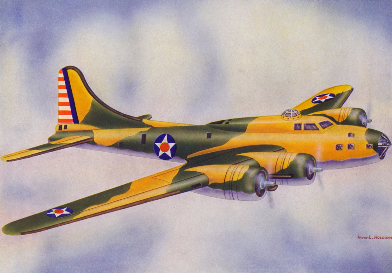 Boeing B-17E, Latająca Forteca (kolorowa litografia) autorstwa Irvin L. Holcombe