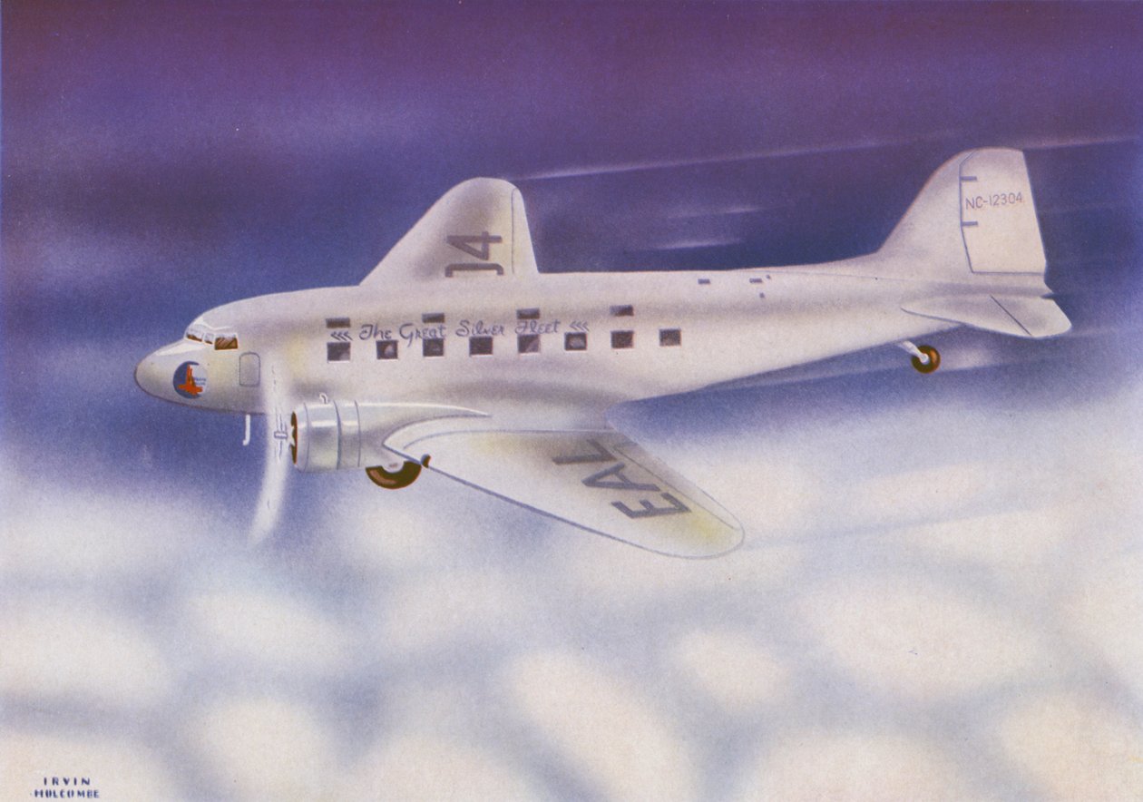 Douglas DC-3 (kolorowa litografia) autorstwa Irvin L. Holcombe