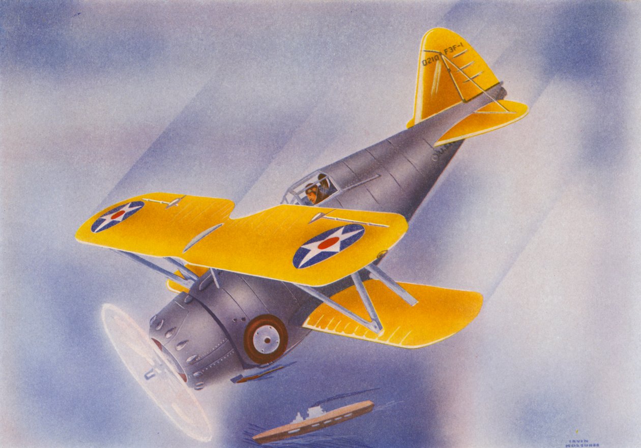 Grumman Fighter (kolorowa litografia) autorstwa Irvin L. Holcombe