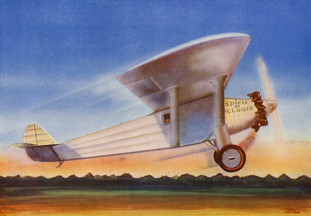 Ryan Monoplane, Spirit of St Louis (kolorowa litografia) autorstwa Irvin L. Holcombe