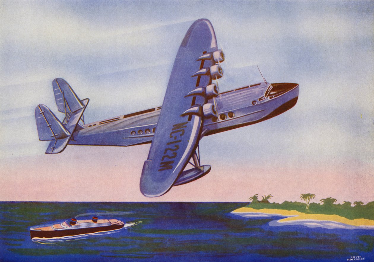 Sikorsky S-42, Bermuda Clipper (kolorowa litografia) autorstwa Irvin L. Holcombe