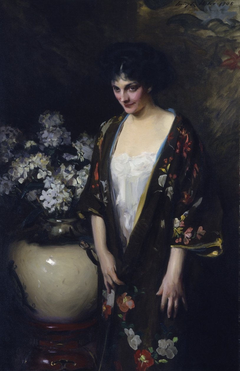 Brązowe kimono (portret Kathryn Beta la Forque) autorstwa Irving R. Wiles