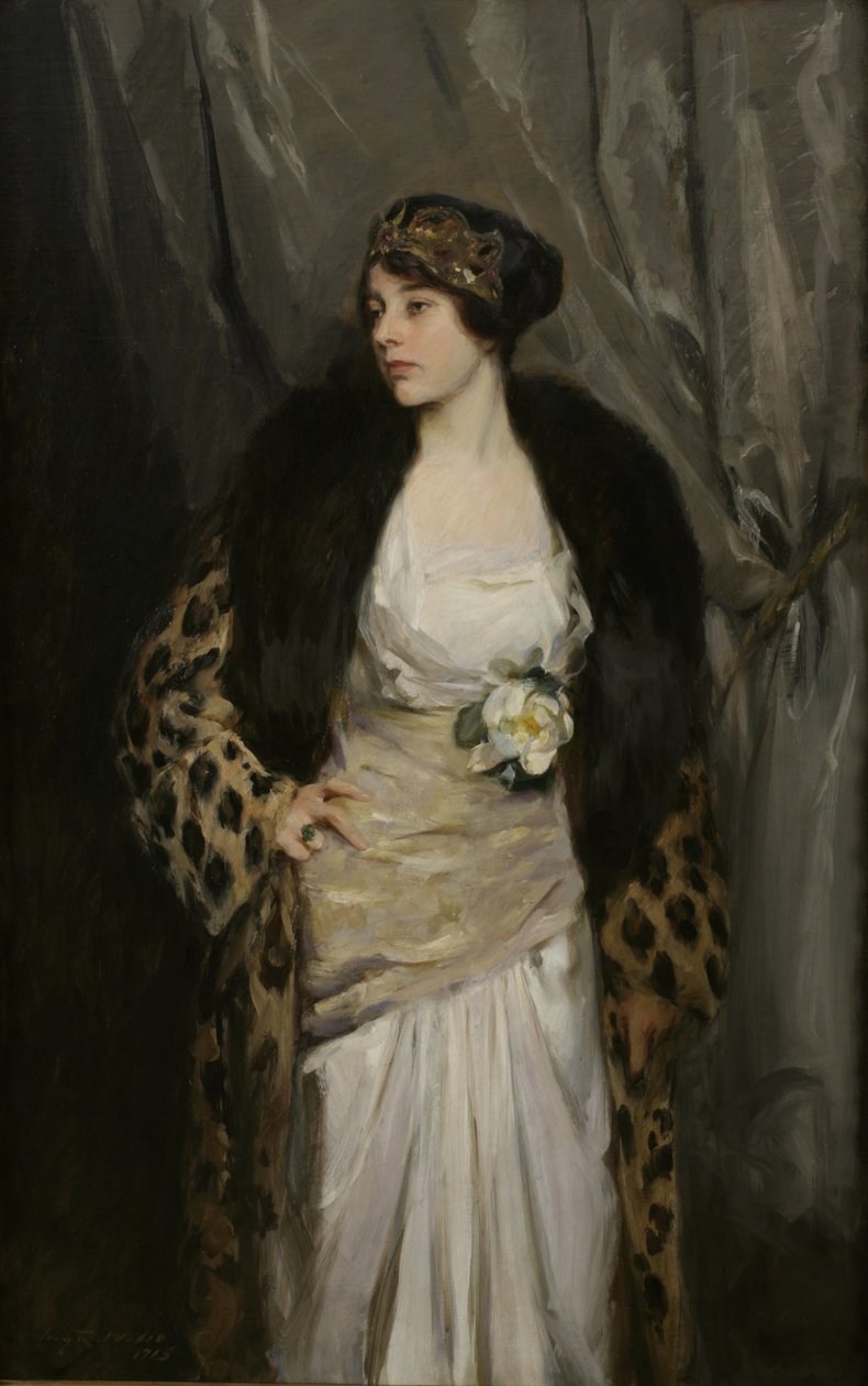 Gladys Wiles w lampartowym płaszczu (płaszcz lamparta) autorstwa Irving Ramsay Wiles