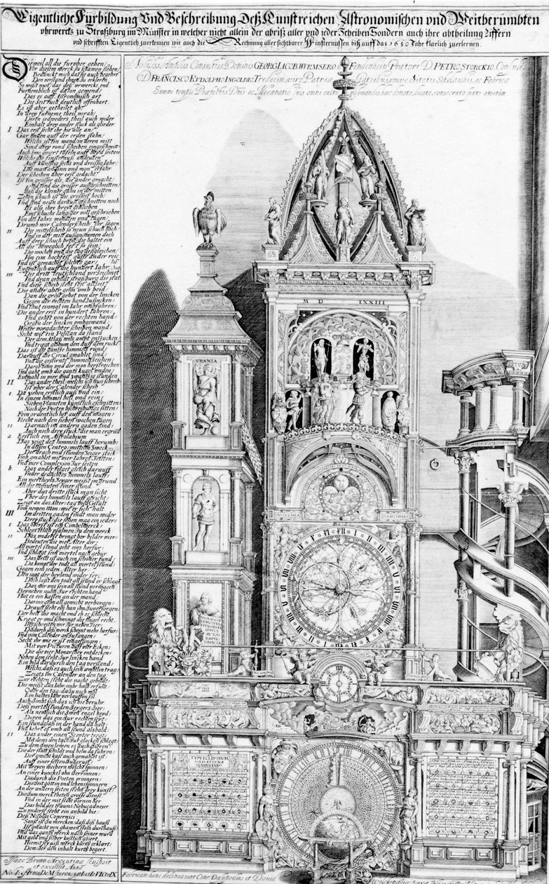 Zegar astronomiczny w katedrze w Strasburgu, 1621 (rycina i typografia) autorstwa Franz Isaac Brun