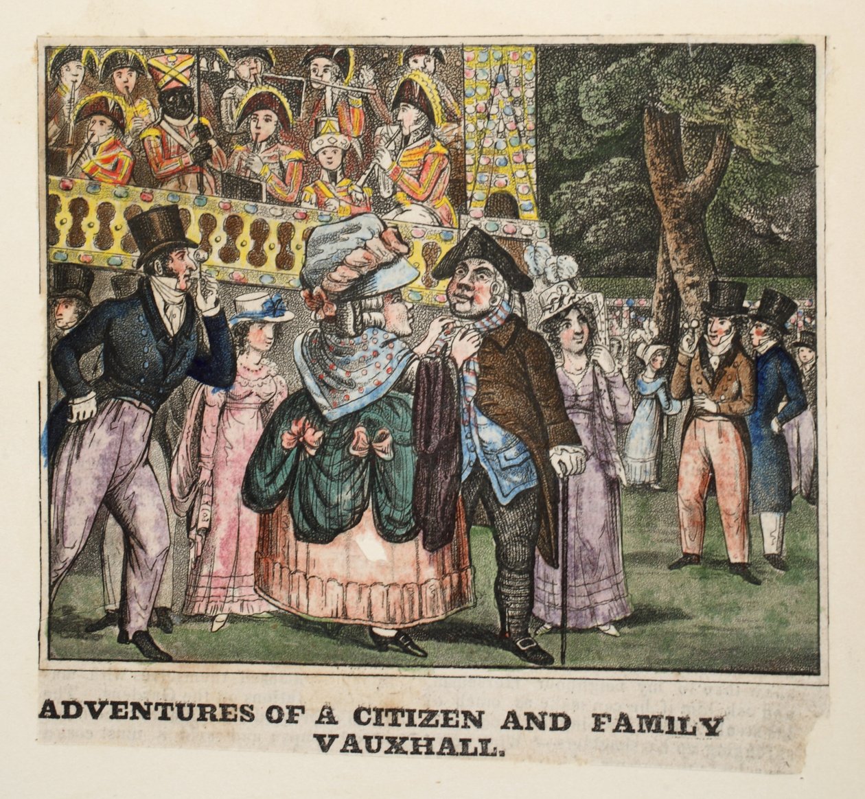 Przygody Obywatela i Rodziny Vauxhall, 1826 (ręcznie barwiony grawerunek) autorstwa Isaac Robert Cruikshank