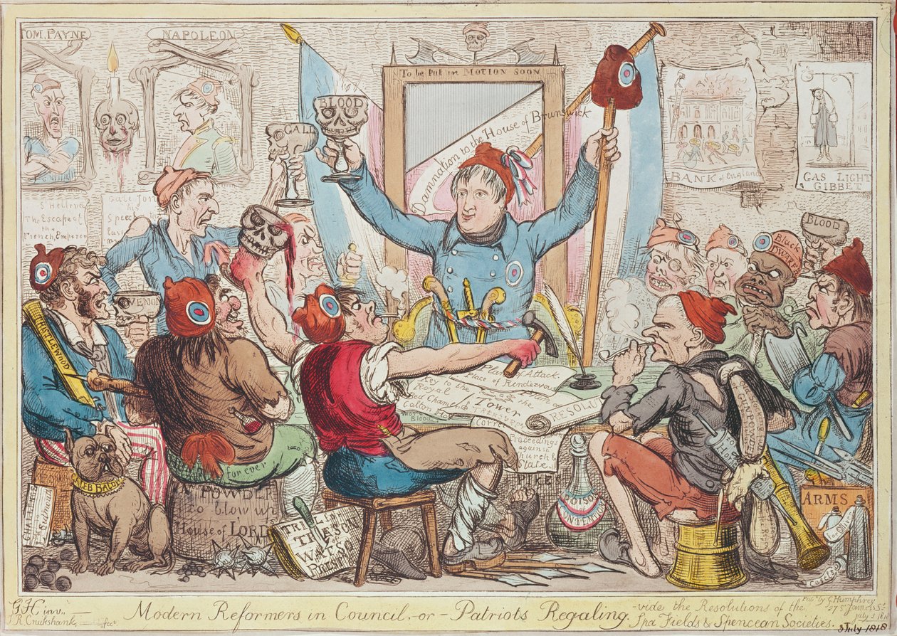 Modern Reformers in Council - lub - Patriots Regaling, 1818 (akwaforta kolorowa) autorstwa Isaac Robert Cruikshank
