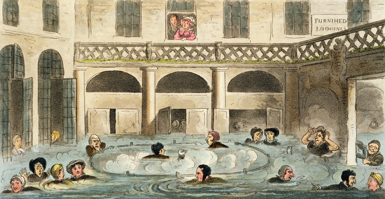 Publiczna kąpiel w Bath lub Stewing Alive, druk wyd. Sherwood und Co, 1825 autorstwa Isaac Robert Cruikshank