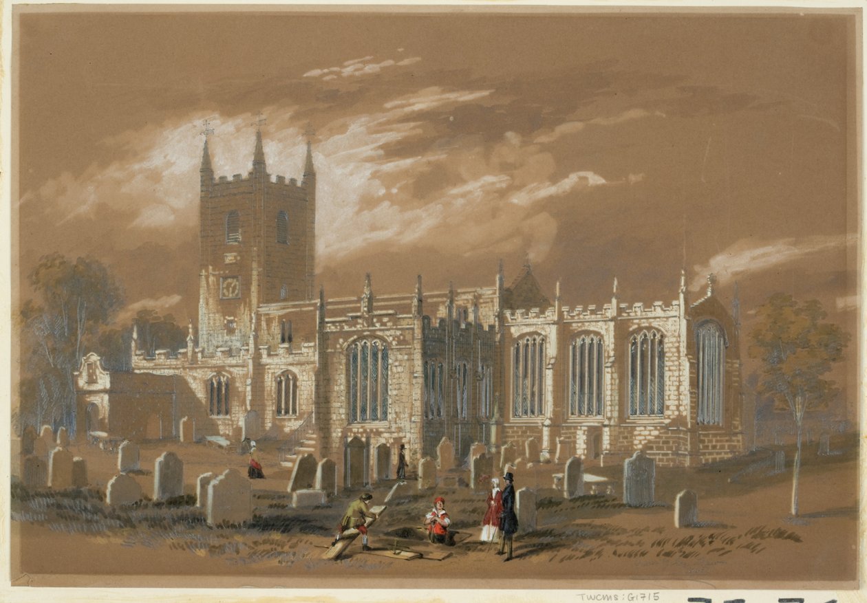 Kościół św. Jana, Newcastle, 1848 (farba, ołówek i toaleta na papierze) autorstwa Isaac Shaw