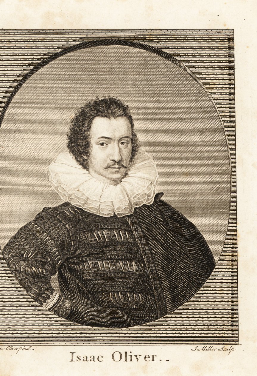 Portret Isaaca Olivera lub Isaaca Oliviera, urodzonego we Francji angielskiego miniaturowego malarza portretowego, około 1565-1617 autorstwa Isaac (after) Oliver