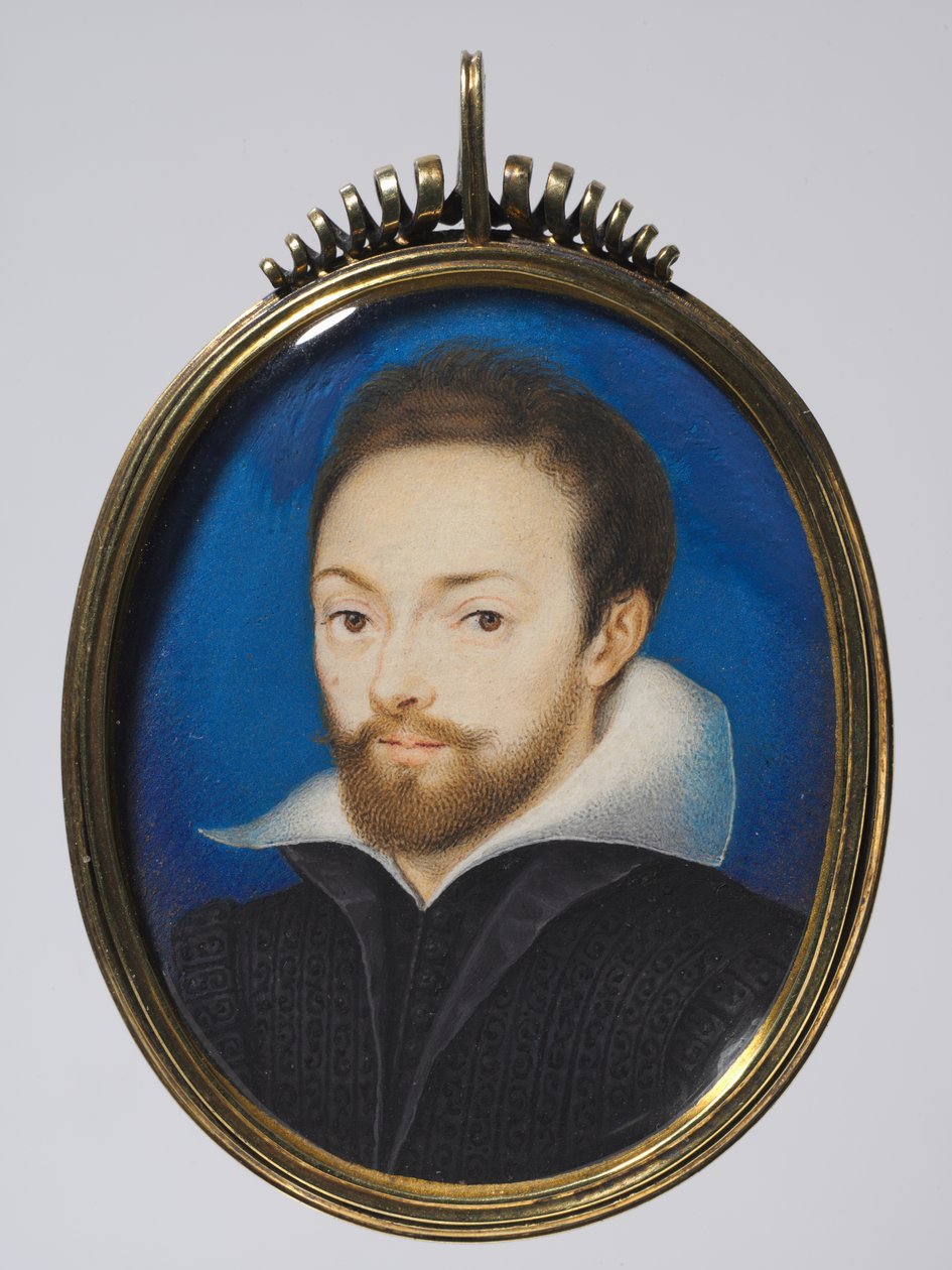 Portret mężczyzny, ok. 1615 (akwarela na kartonie w późniejszej srebrnej złoconej oprawie) autorstwa Isaac (after) Oliver
