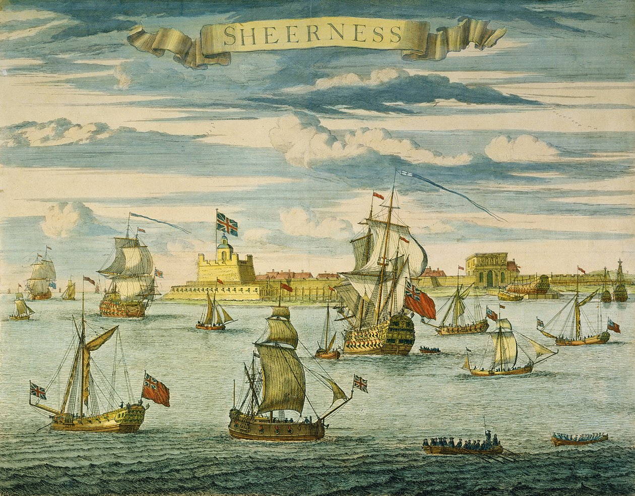 Sheerness, Kent, rytowane przez Johannesa Kipa (1652-1722) (ręcznie kolorowana rycina) autorstwa Isaac (after) Sailmaker