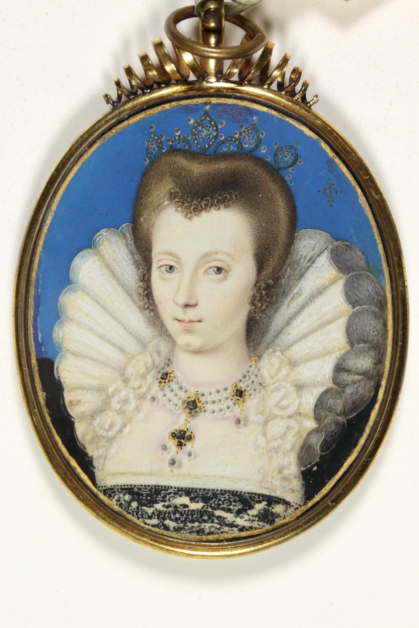 Pani tradycyjnie identyfikowana jako Elizabeth Bruges, Lady Kennedy (akwarela na welinie) autorstwa Isaac (attr. to) Oliver
