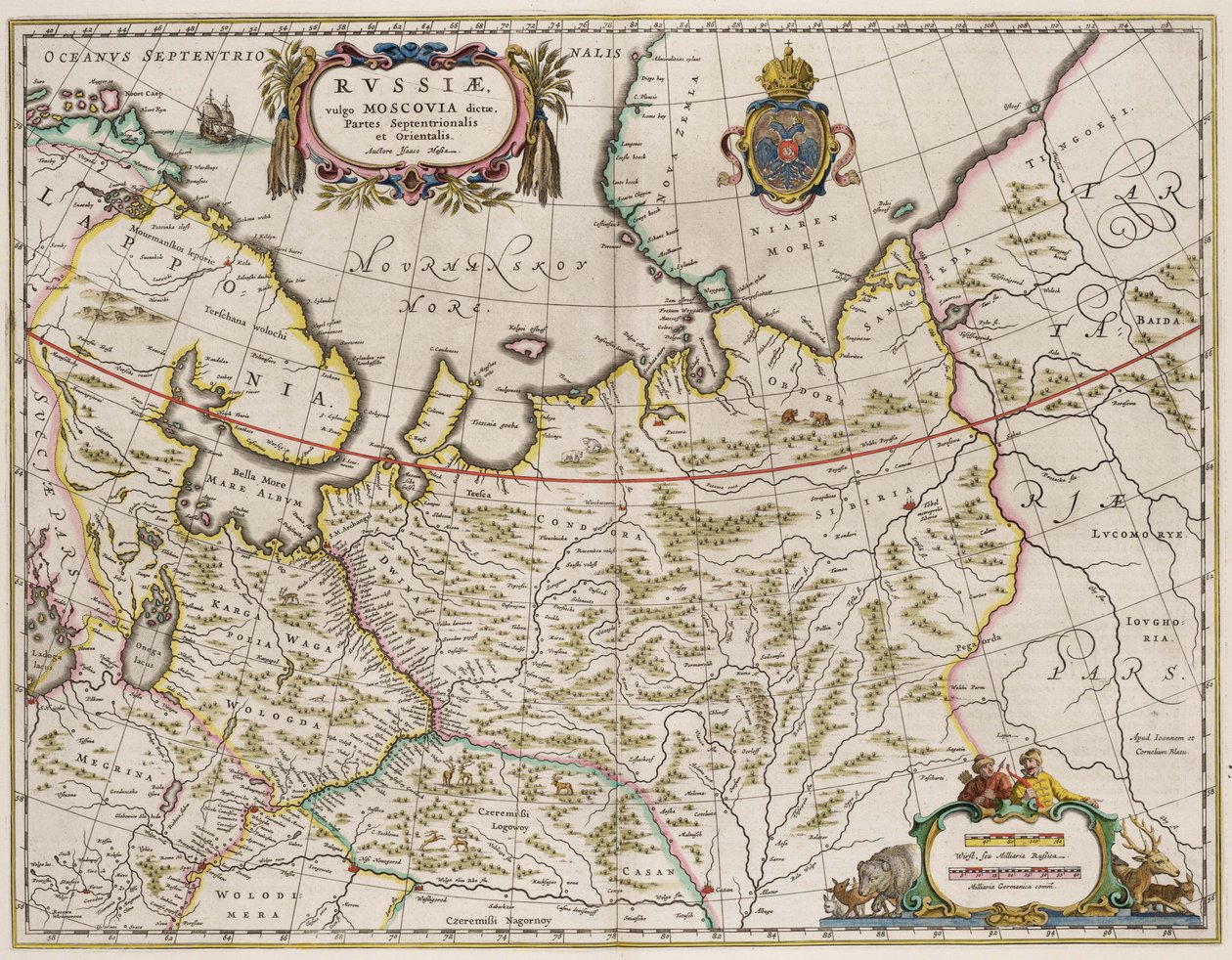 Mapa Rosji Z: części północnej i wschodniej, lata 30. XVI wieku autorstwa Isaac Abrahamsz. Massa