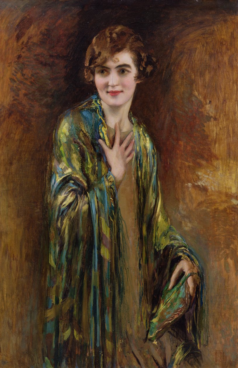 Portret dziewczynki w zielonym szalu, ok.1920 autorstwa Isaac Cohen