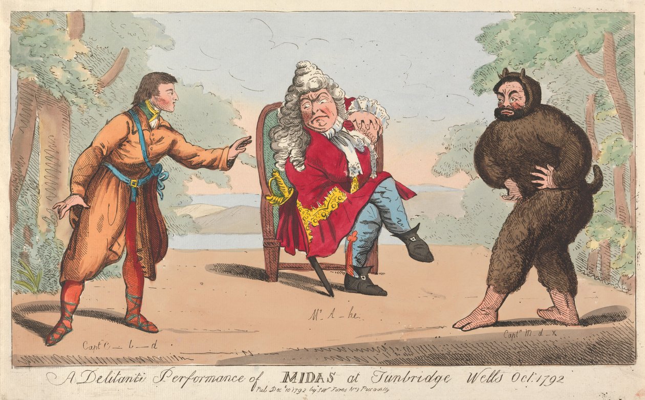 Eine Delitanti-Aufführung von Midas in Turnbridge Wells, Oktober 1792 autorstwa Isaac Cruikshank