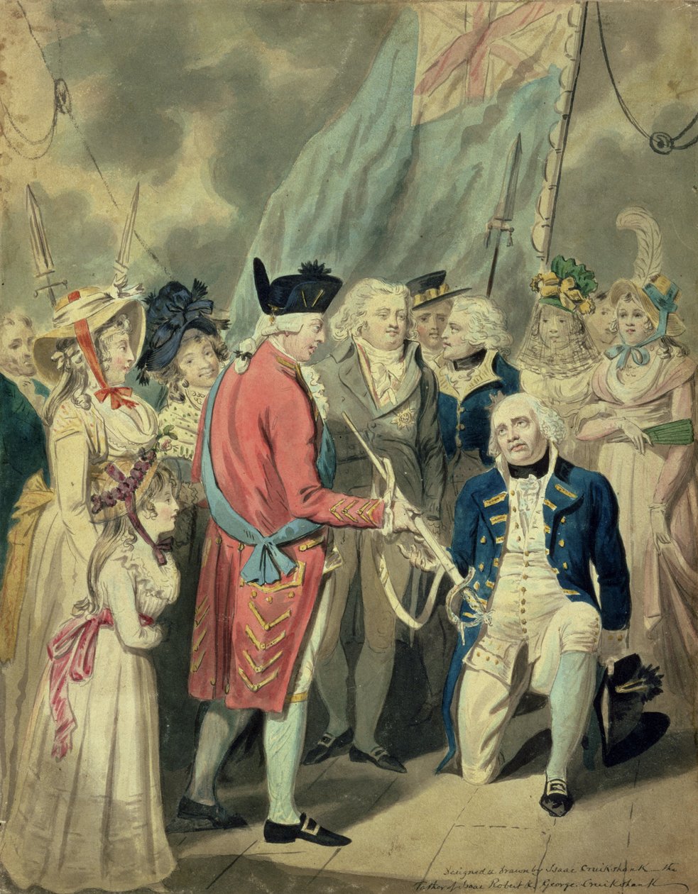 Admirał Collingwood (1750-1810) Odebranie Srebrnego Miecza (akwarela na papierze) autorstwa Isaac Cruikshank