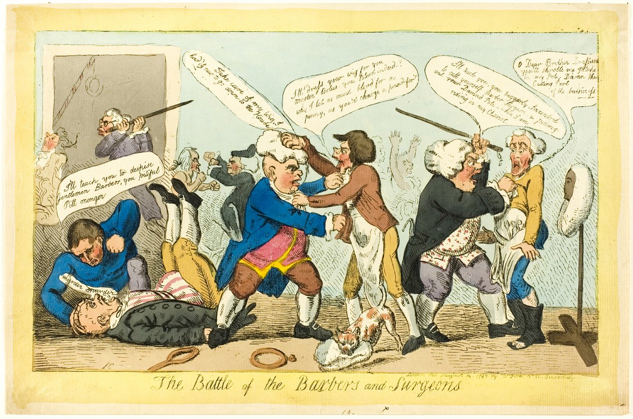 Bitwa fryzjerów i chirurgów autorstwa Isaac Cruikshank