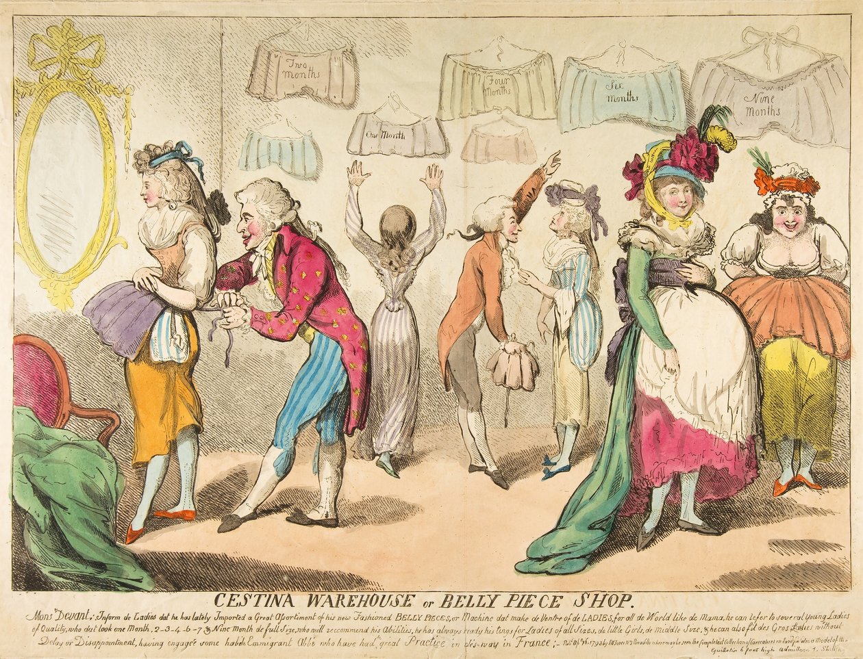 Cestina Warehouse lub Belly Piece Shop, wyd. 1793 autorstwa Isaac Cruikshank