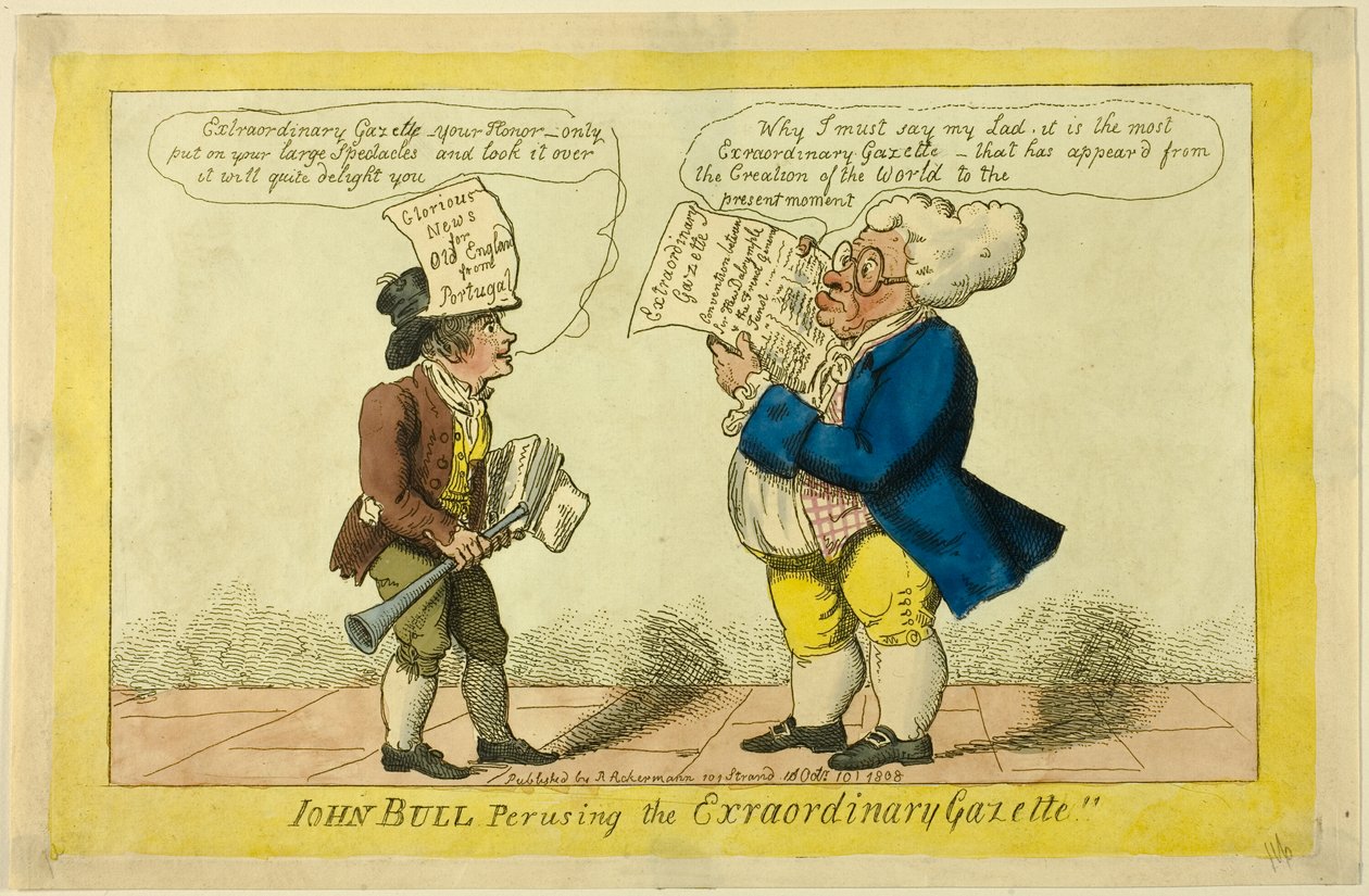 John Bull Przegląda Gazetę Nadzwyczajną autorstwa Isaac Cruikshank