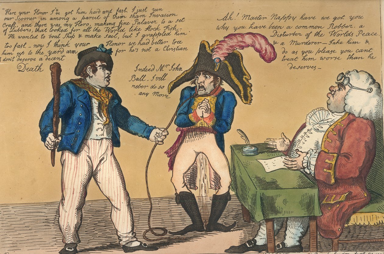 Nappy in Tow, 1803 (akwaforta ręcznie kolorowana) autorstwa Isaac Cruikshank