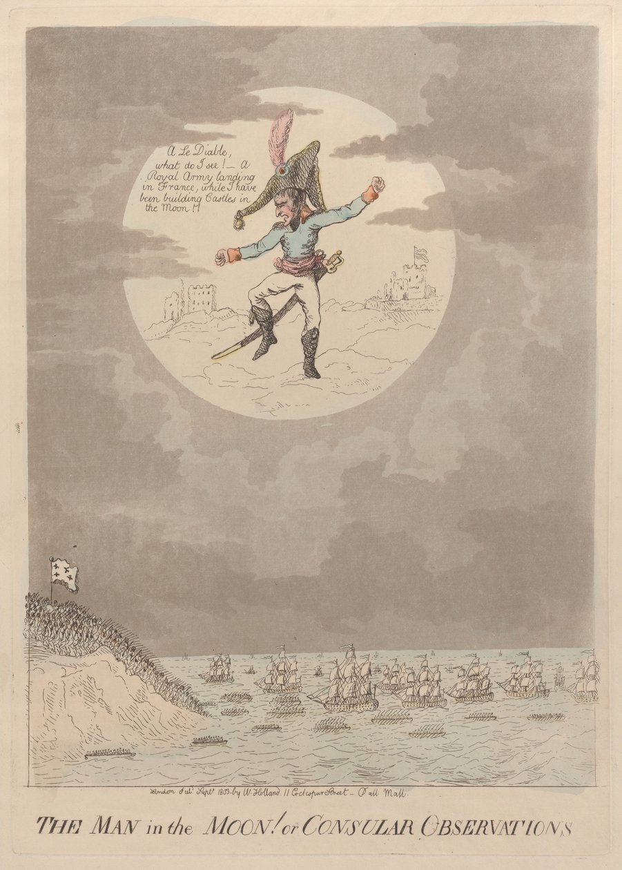 Człowiek na Księżycu! lub Obserwacje Konsularne, wrzesień 1803., wrzesień 1803. autorstwa Isaac Cruikshank