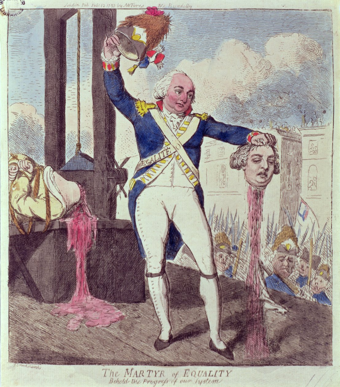 Męczennik równości: Behold the Progress of our System, wyd. S.W. Fores, 1793 autorstwa Isaac Cruikshank