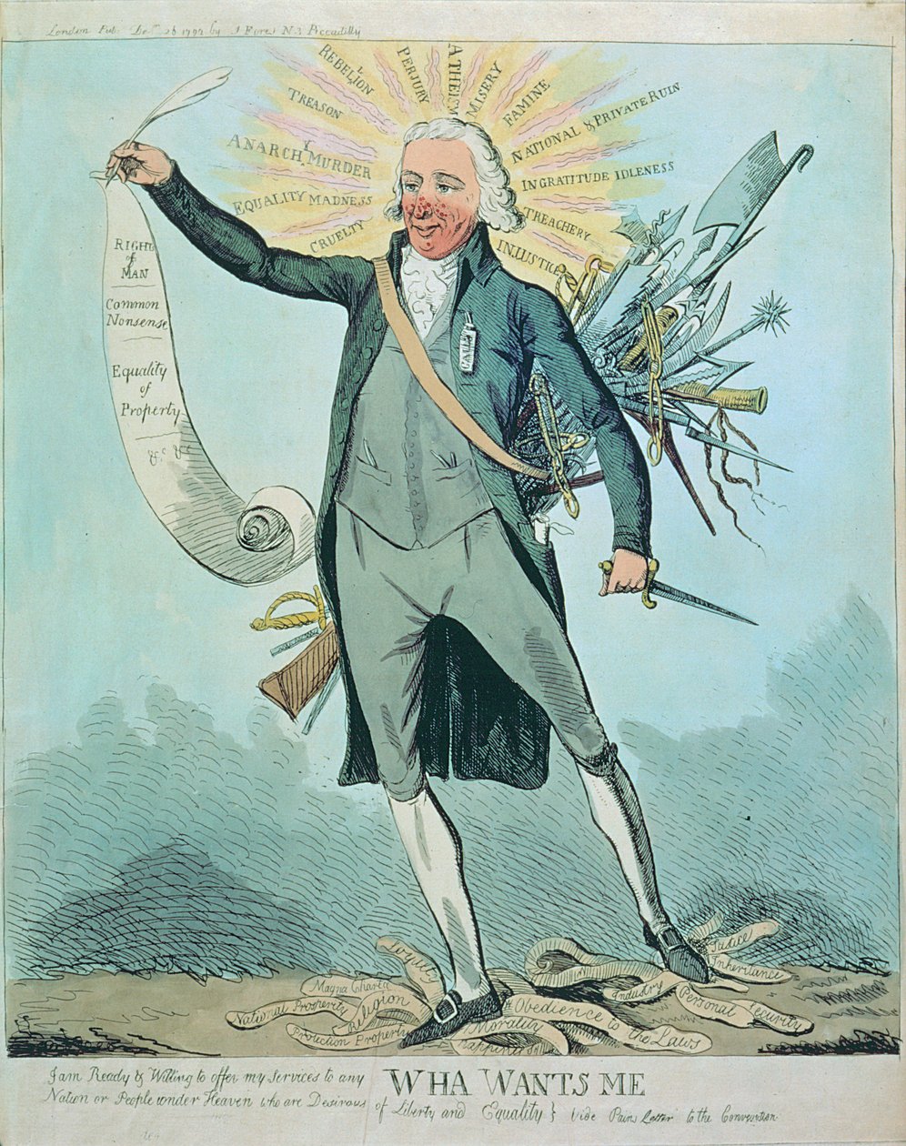 "Wha Wants Me", karykatura Tom Paine and the Rights of Man i Common Sense autorstwa Isaaca Cruikshanka (1756-1811/16) autorstwa Isaac Cruikshank