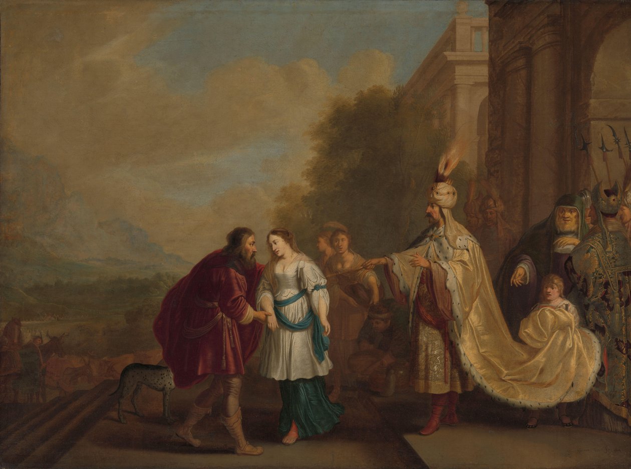 Faraon zwraca Sarę Abrahamowi autorstwa Isaac Isaacsz