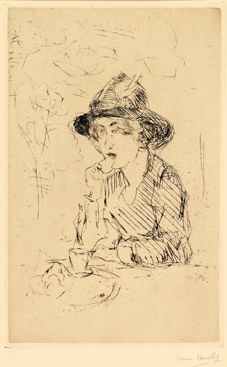Dame aan ontbijttafel [Pani przy śniadaniu] (akwaforta) autorstwa Isaac Israels