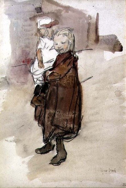 Dziewczynka i dziecko (akwarela na papierze) autorstwa Isaac Israels