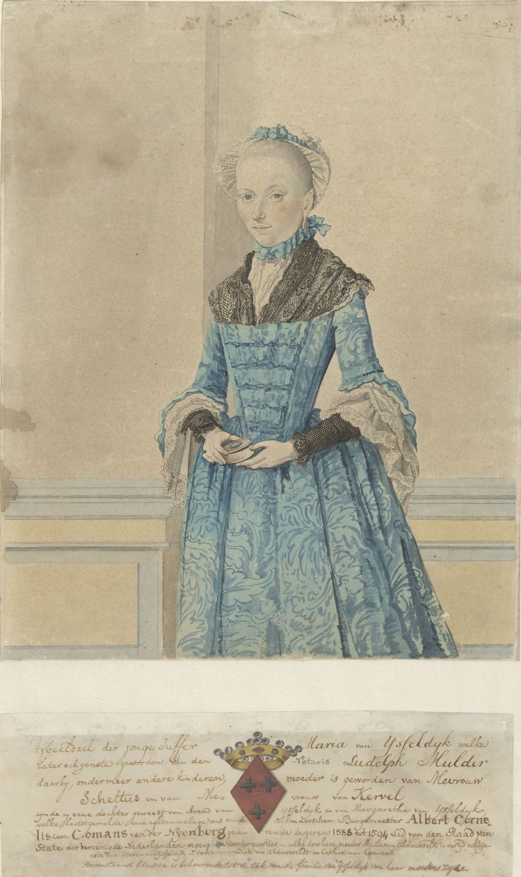 Portret Marii van IJsseldijk, stojący kawałek kolana autorstwa Isaac Lodewijk la Fargue van Nieuwland