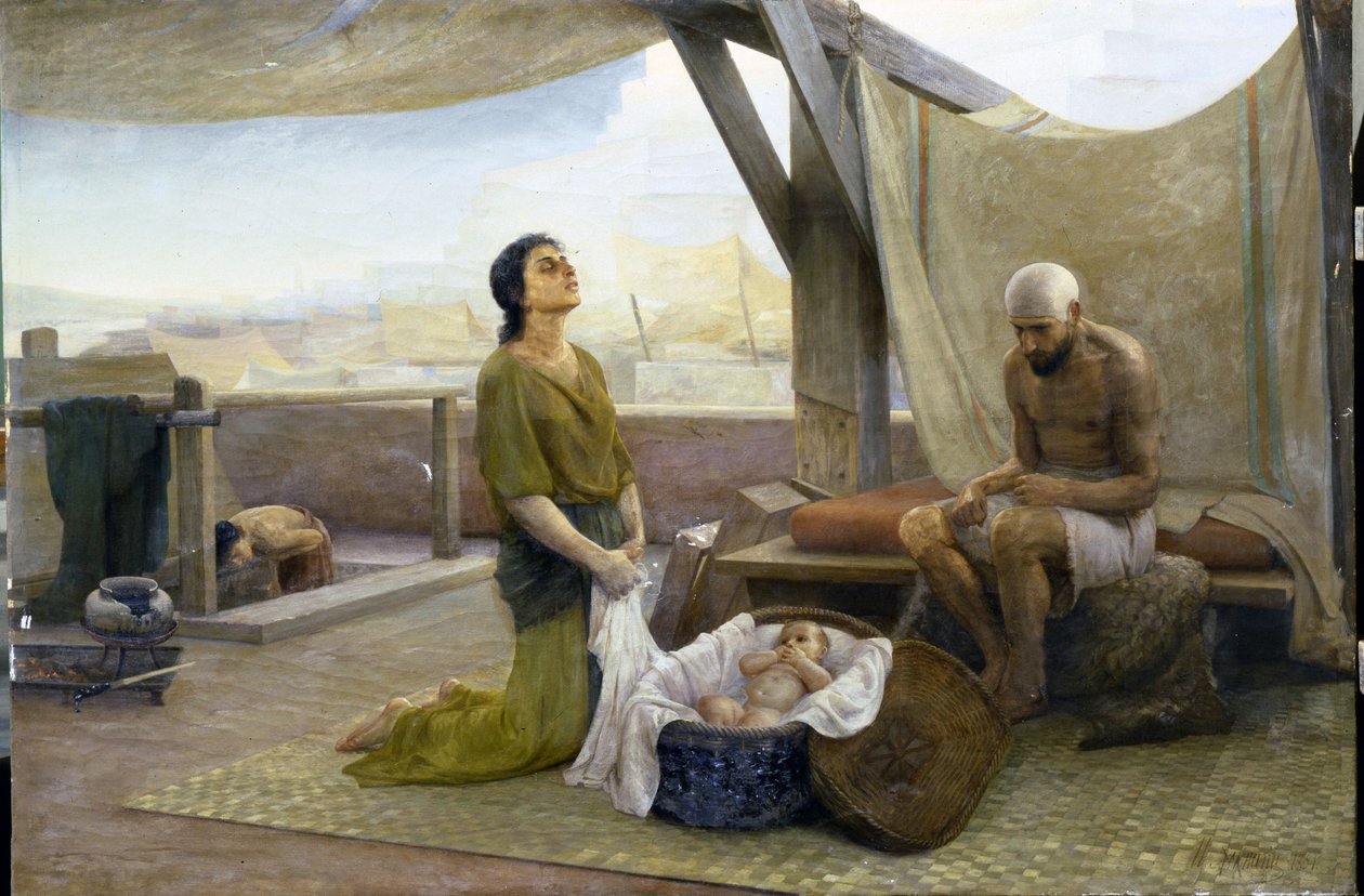 Rodzice Mojżesza - Obraz Izaaka Lwowicza Asknazy (1856-1902), olej na płótnie (116x174) autorstwa Isaac Lvovich Asknazy