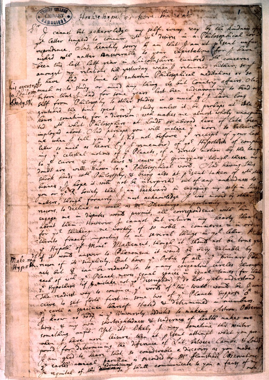 List napisany przez Isaaca Newtona, 28 listopada 1679 autorstwa Isaac Newton