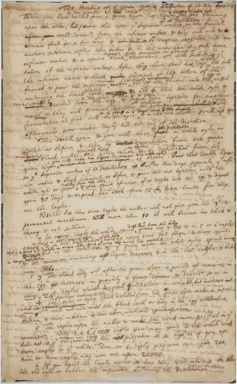 Polowanie Zielonego Lyonu, recto, ok. 1700 autorstwa Isaac Newton