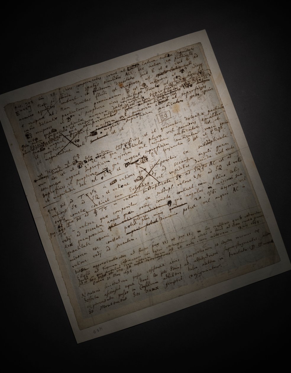 Dwie strony poprawek do Principia Mathematica autorstwa Isaac Newton