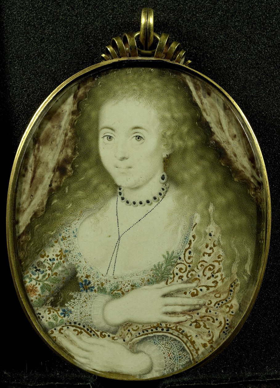 Arabella Stuart, ok. 1590-1615 (pergamin, złoto i szkło) autorstwa Isaac Oliver