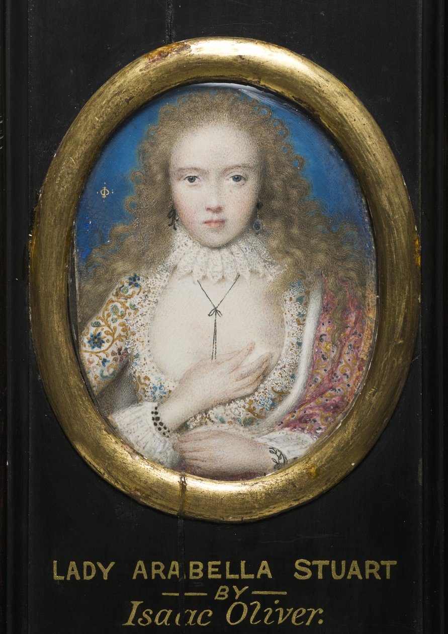 Lady Arabella Stuart (akwarela na pergaminie) autorstwa Isaac Oliver
