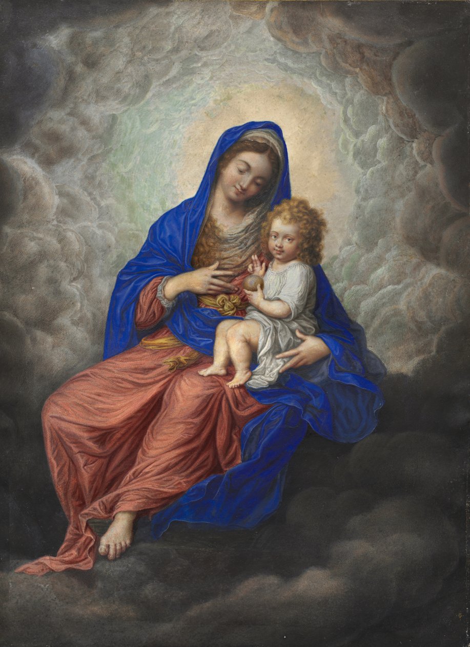Madonna z Dzieciątkiem w chwale ok. 1605-17 (gwasz i toaleta na welinie) autorstwa Isaac Oliver