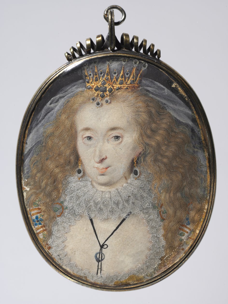Portret Lucy Russell, hrabiny Bedford, ok. 1608-16 (akwarela na welinie ze złotem i srebrem w srebrnej złoconej oprawie) autorstwa Isaac Oliver