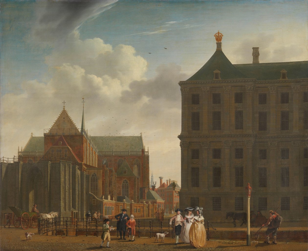 Nieuwe Kerk i ratusz na tamie w Amsterdamie Nowy Kościół i Ratusz na Placu Dam w Amsterdamie autorstwa Isaac Ouwater