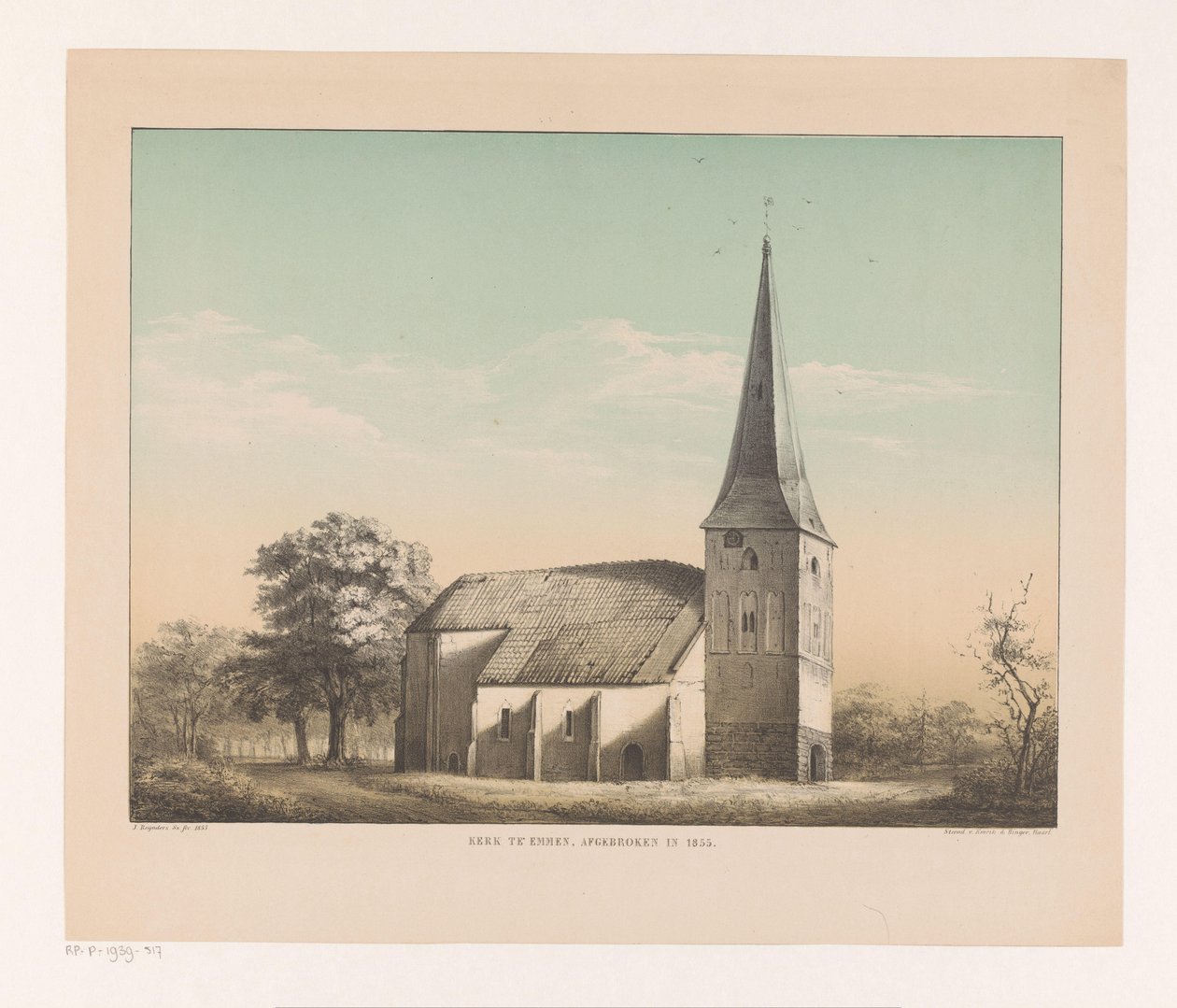 Widok kościoła w Emmen Kościół w Emmen, rozebrany w 1855 (tytuł na obiekcie) autorstwa Isaac Reijnders Sz.