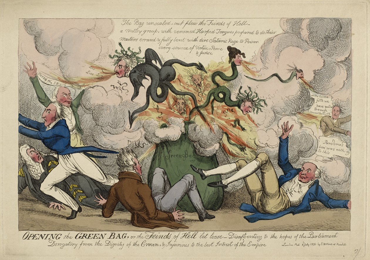 Otwieranie zielonej torby autorstwa Isaac Robert (attr. to) Cruikshank