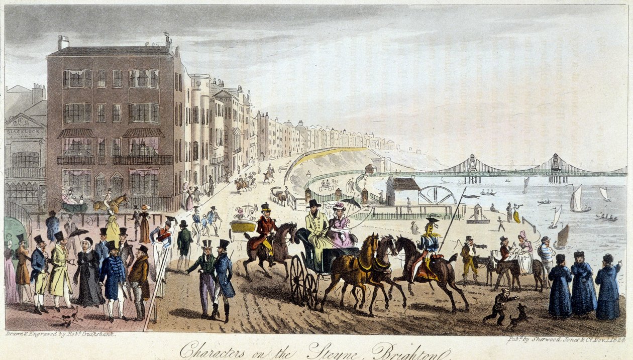Postacie w Brighton – w „The English Spy” Charlesa Molloya Westmacotta, rysunek Roberta Cruikshanka, wydanie londyńskie autorstwa Isaac Robert Cruikshank