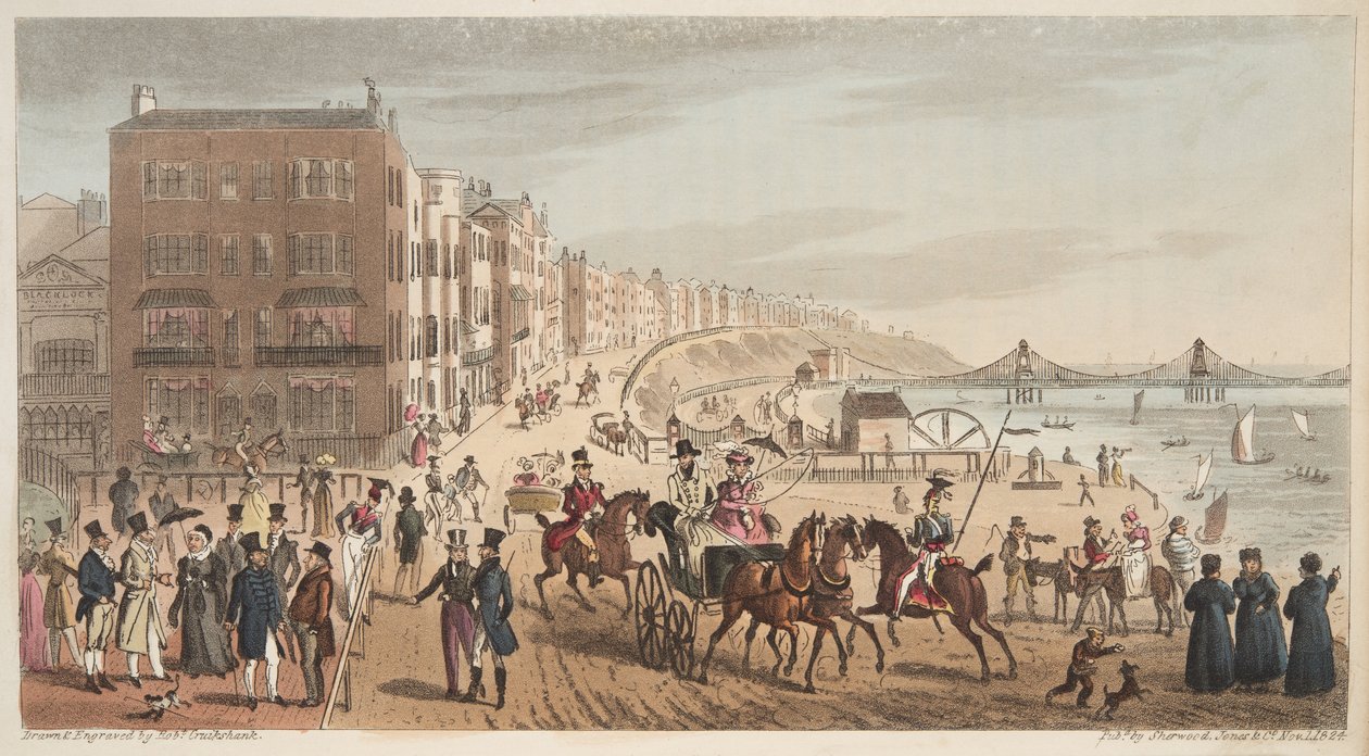 Postacie na Steyne, Brighton, z The English Spy opublikowanej w 1824 r. autorstwa Isaac Robert Cruikshank