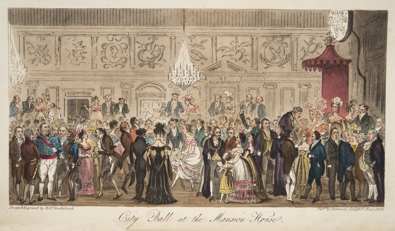Bal miejski w rezydencji, z The English Spy, wyd. 1824 (grawerowanie ręcznie kolorowane) autorstwa Isaac Robert Cruikshank