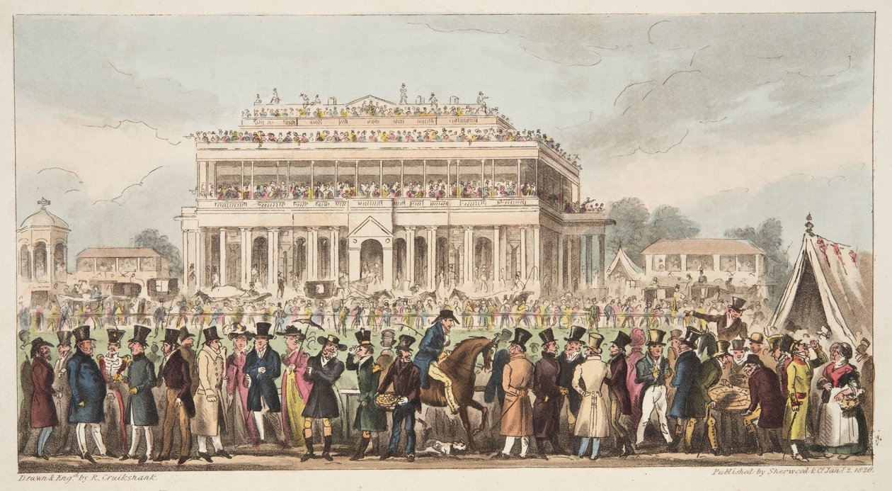 Tor wyścigowy Doncaster podczas Great St. Leger Race, 1824, z The English Spy, wyd. 1824 (grawerowanie ręcznie kolorowane) autorstwa Isaac Robert Cruikshank