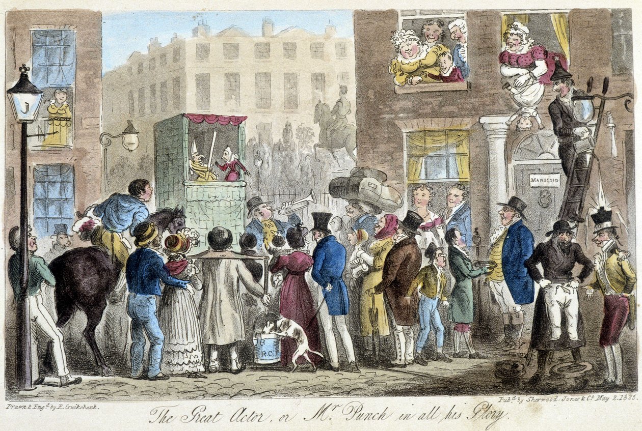 Guignol na ulicach Londynu - w „Angielskim szpiegu” C. Molloy Westmacott, il. autor: Robert Gruikshand, Sherwood, Londyn autorstwa Isaac Robert Cruikshank